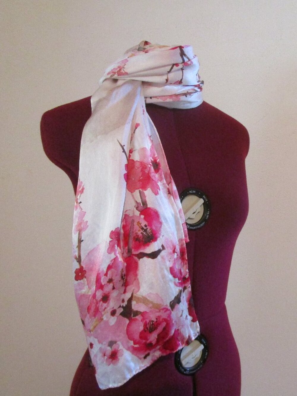 Cherry Blossom Print Silk Charmeuse Scarf